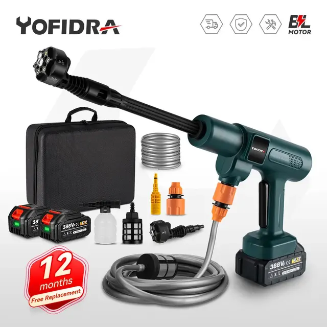 Yofidra 200Bar 3500W Brushless Electric High Pressure Washer 6-in-1 Car Washing Garden Water Gun for Makita 18VBattery Spray Gun 1