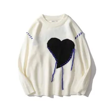 

Knitted Ugly Sweater Men Hip Hop Van Gogh Heart-shape Pattern Tassel Pullovers Gothic Fashion Gengar Oversized Y2K Women Sweater