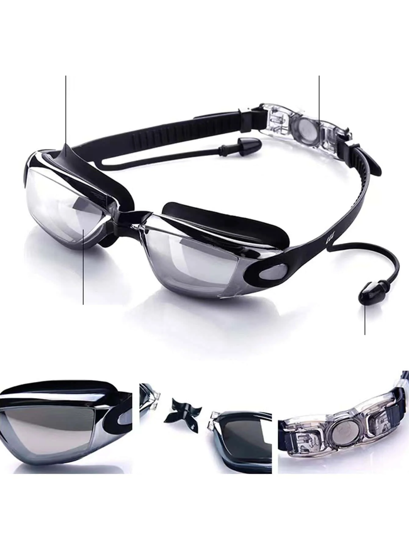 Premium Waterproof Fog-Proof Swim Goggles - Cool Silver Plated Racing Design