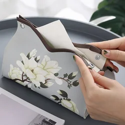 Elegant Floral PU Leather Tissue Box (Grey - magnolia)