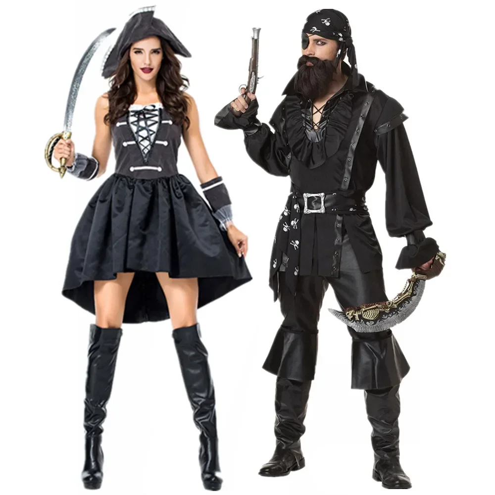 

Carnival Party Halloween Costumes for Men Women Captain Pirate Costume Adult Fantasia Caribbean Pirate Cosplay Clothing