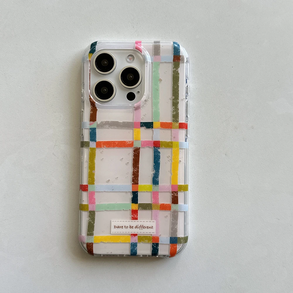Vibrant Checkered Grid Pattern Colorful Ink Splash Phone Case - Soft Back Cover