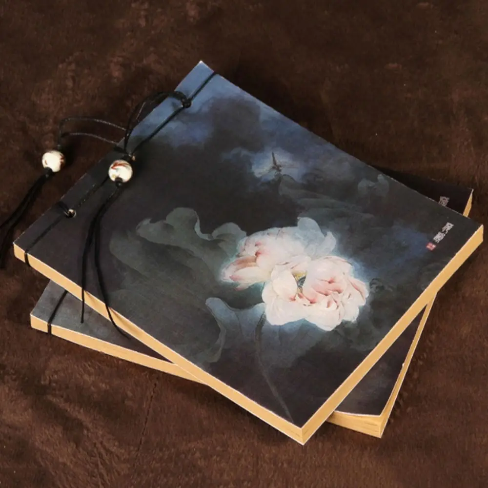 

Ancient Style Lotus Sketchbook Tassel Line Package Thick Student Vintage Line-Bound Stationery School Ofiice Supplies