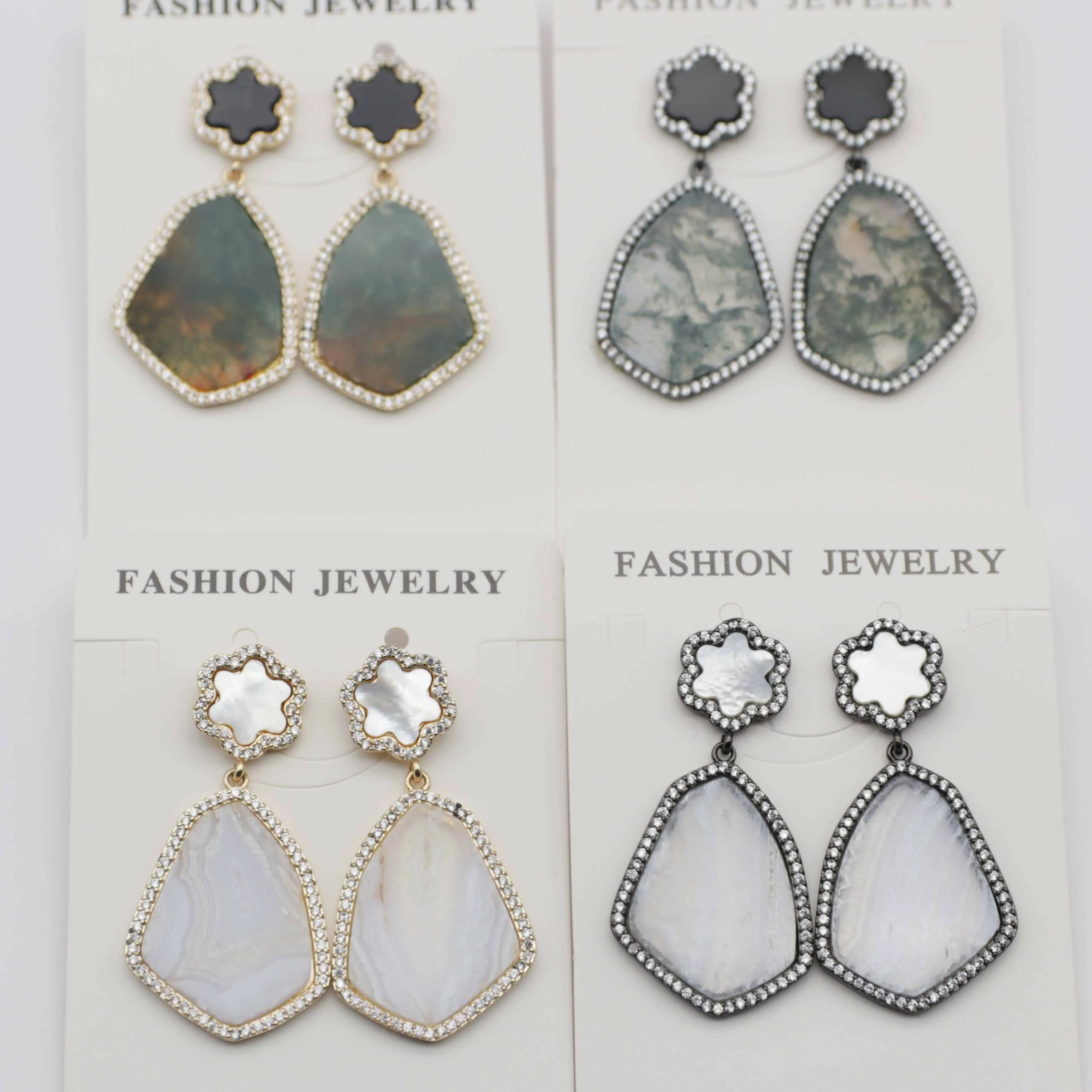 Gains Fashion Gemstone Slab Droped Earring Gold Plating Jewelry Girl Friend  Mother Day Gift Free Shipping