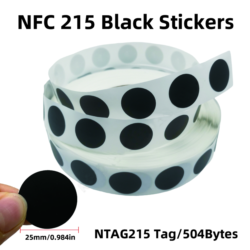 Black Ntag 215 NFC Phone Available RFID Tags Stickers Adhesive Label NFC Ntag215 Self-adhesive Tag 13.56MHz ISO14443A Sticker