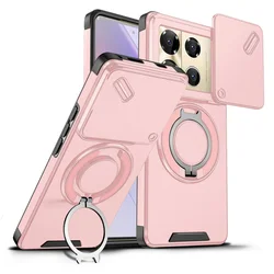 Sliding Camera Protector Phone Case with Metal Bracket - Rugged Cover for Infinix Note 40 Pro 4G (Pink)