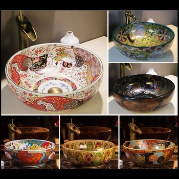 อ่างล้างหน้าสไตล์ญี่ปุ่น อ่างล้างหน้าสำหรับบ้าน ระเบียง อ่างล้างหน้าในห้องน้ำ อ่างล้างหน้าเซรามิก อ่างล้างหน้าแบบวางบนเคาน์เตอร์ อ่างล้างหน้าสไตล์เรโทร 1