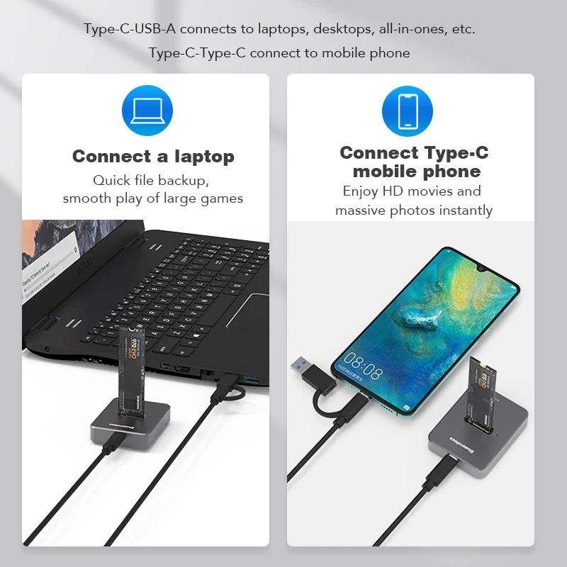 M2 NVME Docking Station Blueendless m2 nvme docking station M key usb m 2 USB C SSD case NVME and NGFF hdd SSD docking station Solid