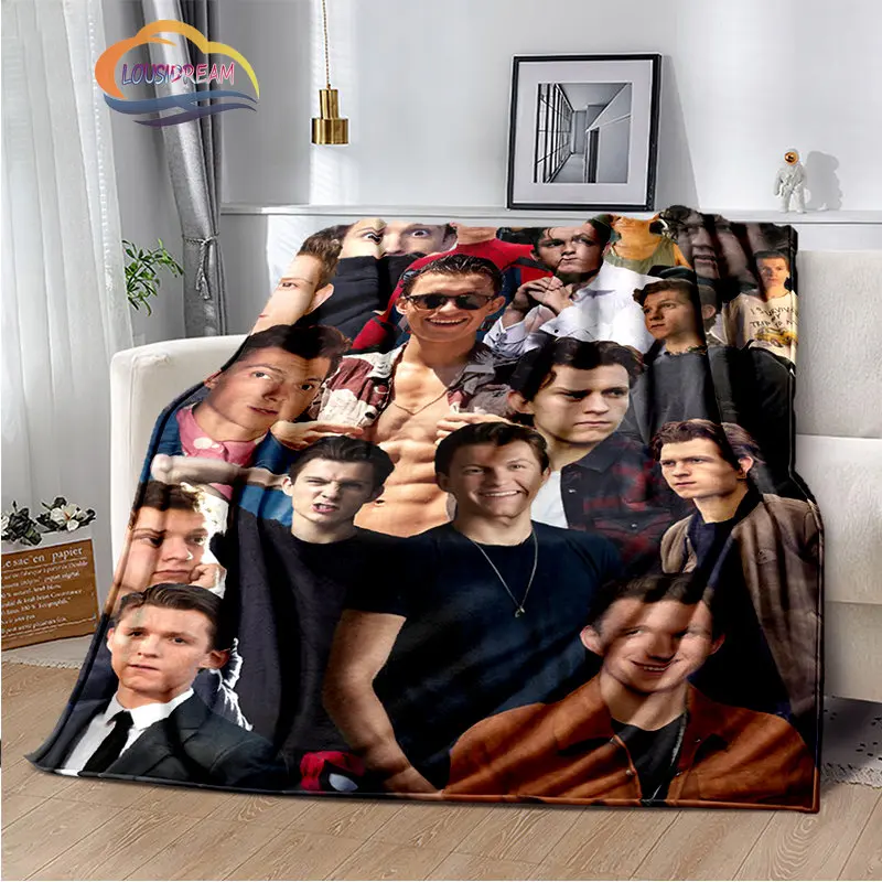 

Classic Film Character Blanket Tom Holland PIC、COLLAGE Throw for Sofa Bed Bedroom Fashion Soft Fan Gift