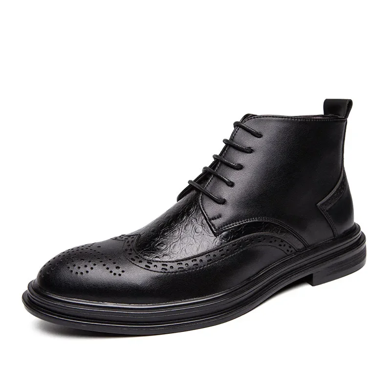 Business Chelsea Boots Mens Winter Ankle Boots Men Leather Zipper Side Thick Artificial Fur Snow Men Winter Dress Shoes