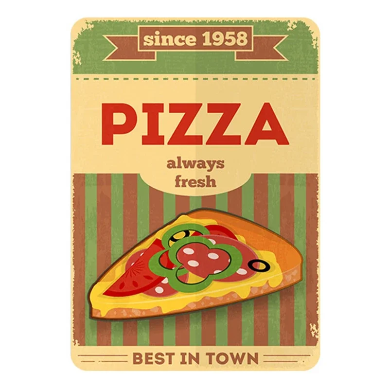 Vintage Tin Pizza Sign - Retro Metal Wall Art for Dining Room or Restaurant Decor