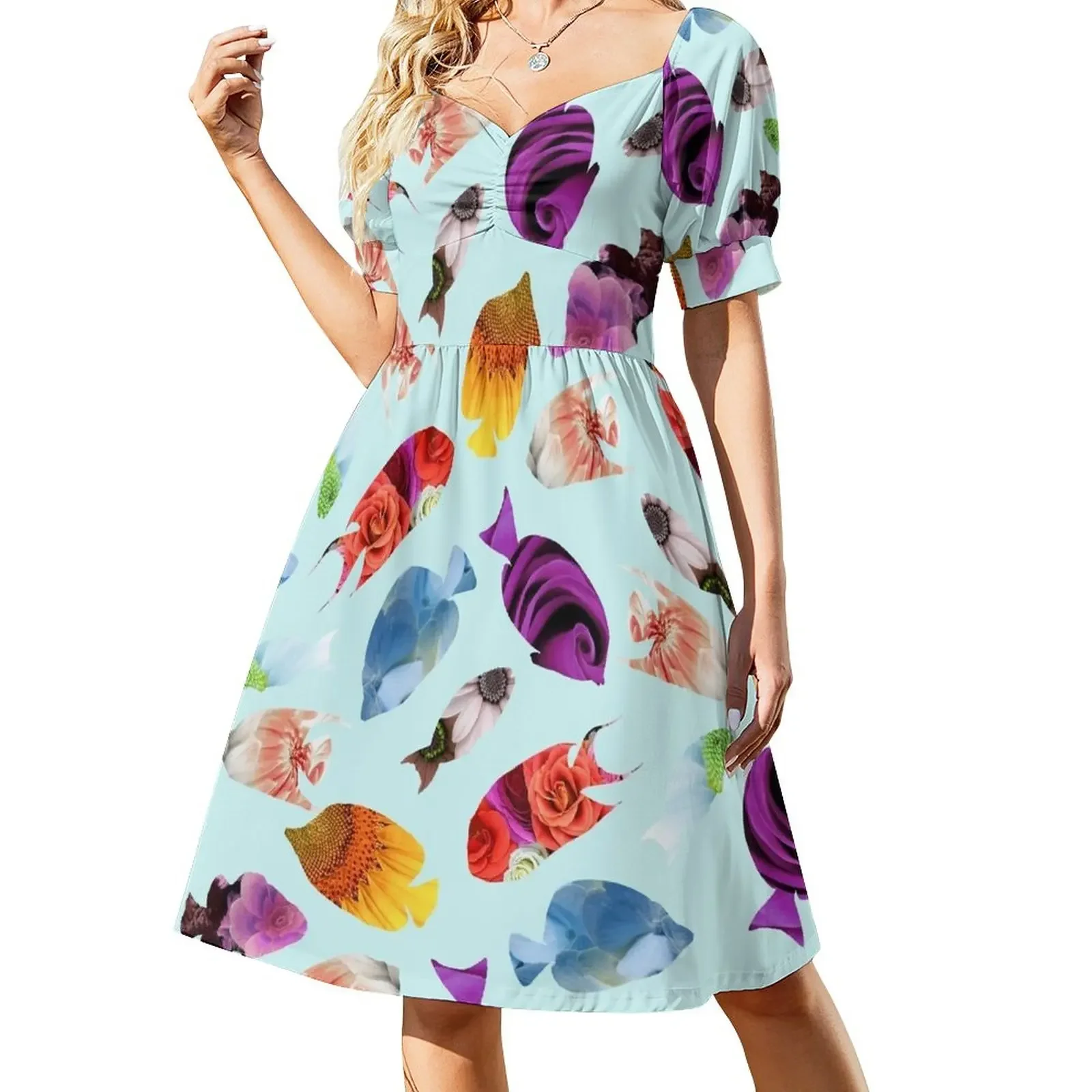 

Fish shaped Flowers Sleeveless Dress Elegant gown Evening dresses Women's dress