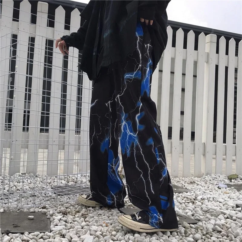 Summer Girls Loose Wide Leg Trouser Hip Hop Joggers Y2k Women's Pants Harajuku Street Retro Lightning Casual Trousers for Female