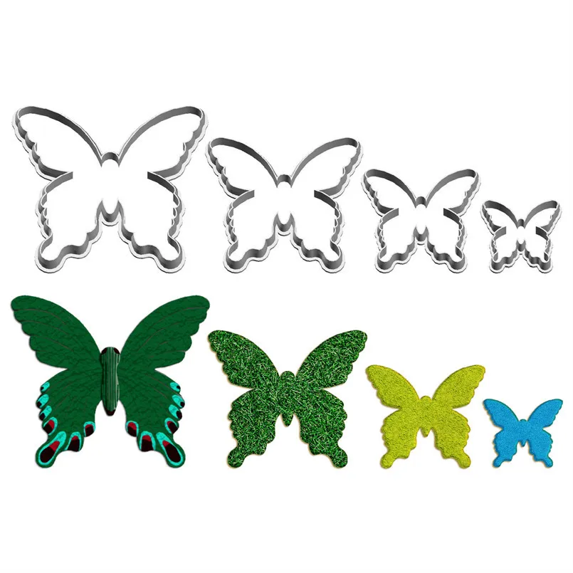 네 가지 사양 만화 곤충 나비 녹색 Papilio, 플라스틱 금형, 케이크 퐁당 도구, 쿠키 초밥 및 과일 커터