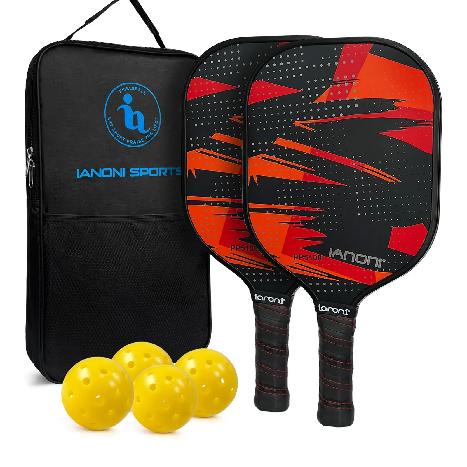 IANONI Pickleball Paddles, Fiberglass Surface Pickleball Set with 2 Rackets,4 Balls,1 Portable Car pickleball paddles set