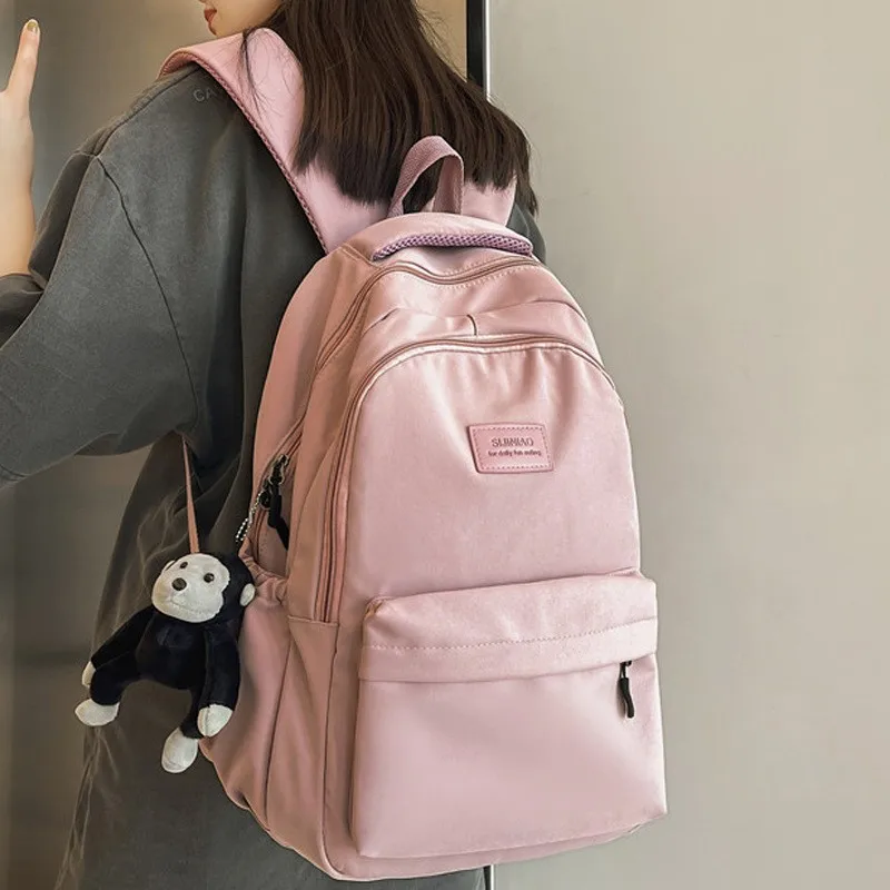 Solid Color Backpack Women Multi-pocket College Book Bag Casual Laptop Backpacks Men Schoolbag For Teenage School Bags For Girls