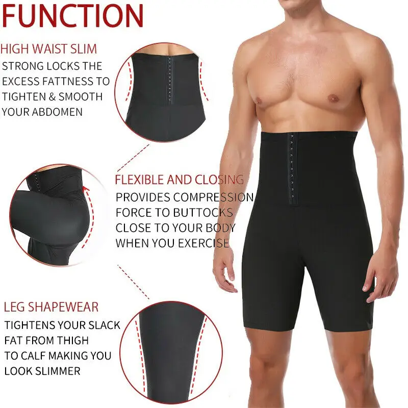 Men Workout Sauna Sweat Pants Hot Thermo High Waist Compression Shorts Waist Trainer Body Shaper Sports Weight Loss Shapewear