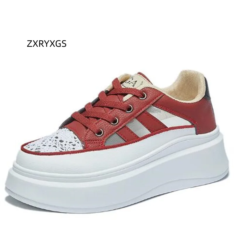 

ZXRYXGS 2023 Lace-up Superior Pu Lace Color Blocking Splicing Summer Sneaker Women Sandals Platform Increase Sneakers Tide Shoes