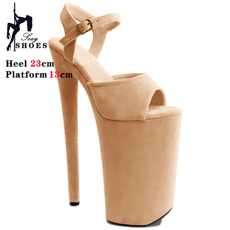Heel 23cm Suede Modern Sandals Sexy Pole Dancing Shoes Nightclub High Heels Professional Waterproof Platform Sandals Party Shoes