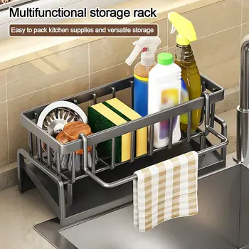 Scaffale da cucina Utile scaffale per lavello autodrenante Porta spugna Organizzatore Cestino per sapone appeso Mensola per cosmetici da bagno 1