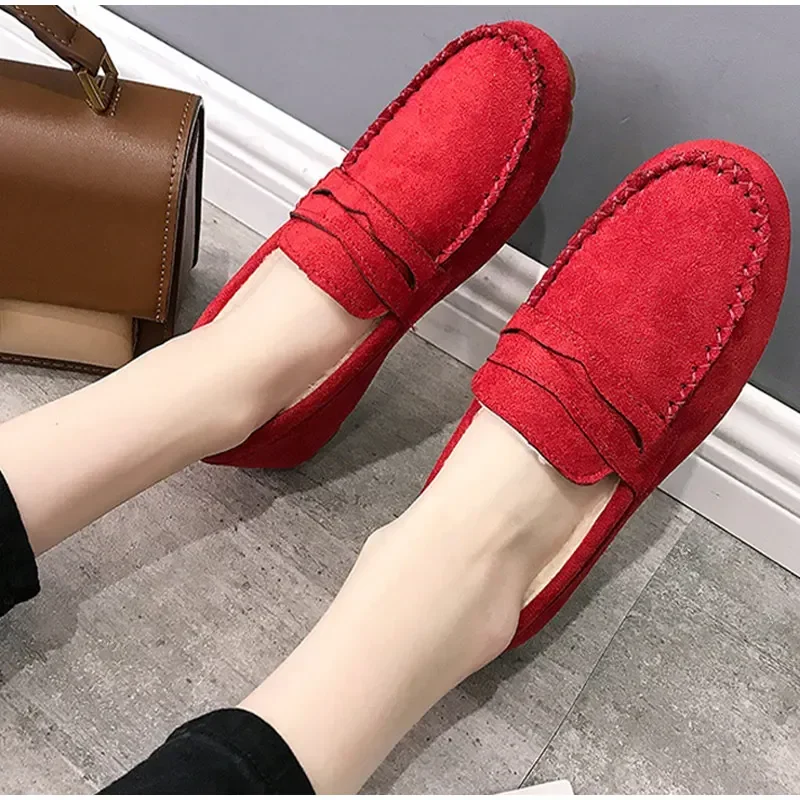 Winter Women Shoes Short Plush Outdoor Sewing Slip-On Casual Ladies Non-Slip Bottom Moccasins Female Comfortable Flats Loafers