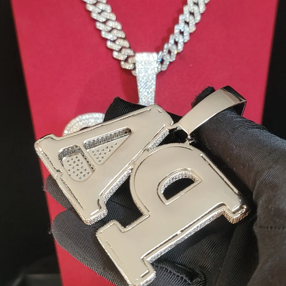Personalisierter Nummernanhänger, Iced-Out Buchstabenkette, Hip-Hop-Kette, personalisierte große Initiale, auffälliger Anhänger, Geburtstagsgeschenk für Ihn – Detail 7