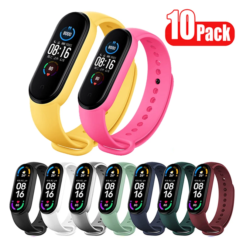 

Ремешок спортивный для Xiaomi Mi Band 6 5, мягкий силиконовый сменный Браслет, аксессуары для браслетов Xiaomi Mi Band 5 6, 10 шт./упаковка