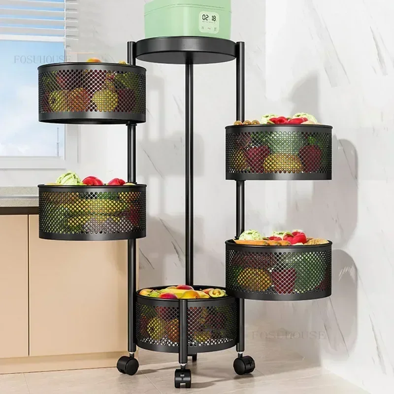 Home Fruit Vegetable Kitchen Storage Trolley Cart Multifunctional Rotating Kitchen Trolleys Multi-layer Auxiliary Cart K