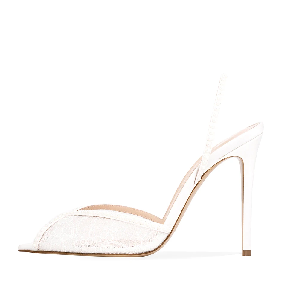 Luxury Shoes Women High Heels Pointy Peep Toe Lace Mesh Stiletto Sharp Heel Slingbacks With Crystals 2