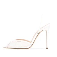 Luxury Shoes Women High Heels Pointy Peep Toe Lace Mesh Stiletto Sharp Heel Slingbacks With Crystals 2