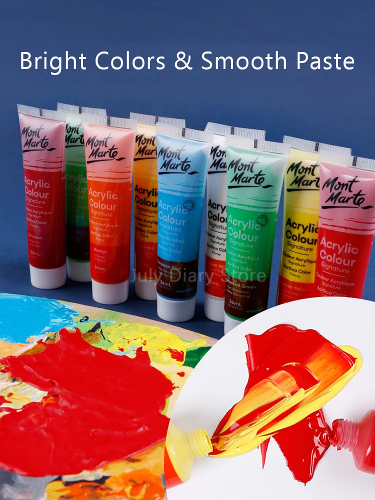 Mont Marte Acrylic Paint Set 24 Colours 36ml Perfect for Canvas Wood Fabric Leather Cardboard Paper MDF and Crafts