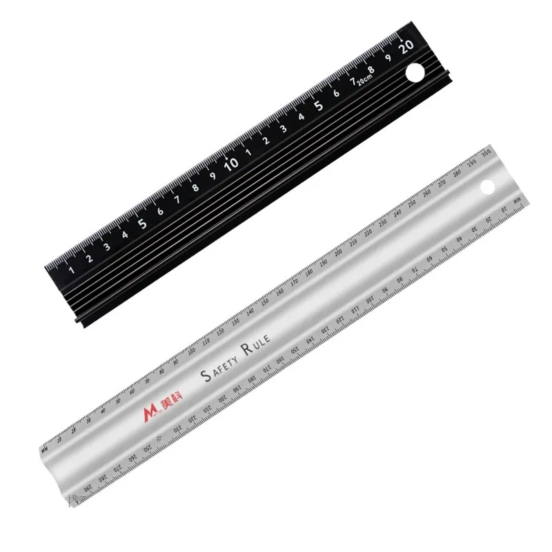 Protective Ruler Straight Multi-function Aluminum-Alloy Ruler Measuring 20cm 30cm 45cm Non-slip Woodworking Tools Stationery