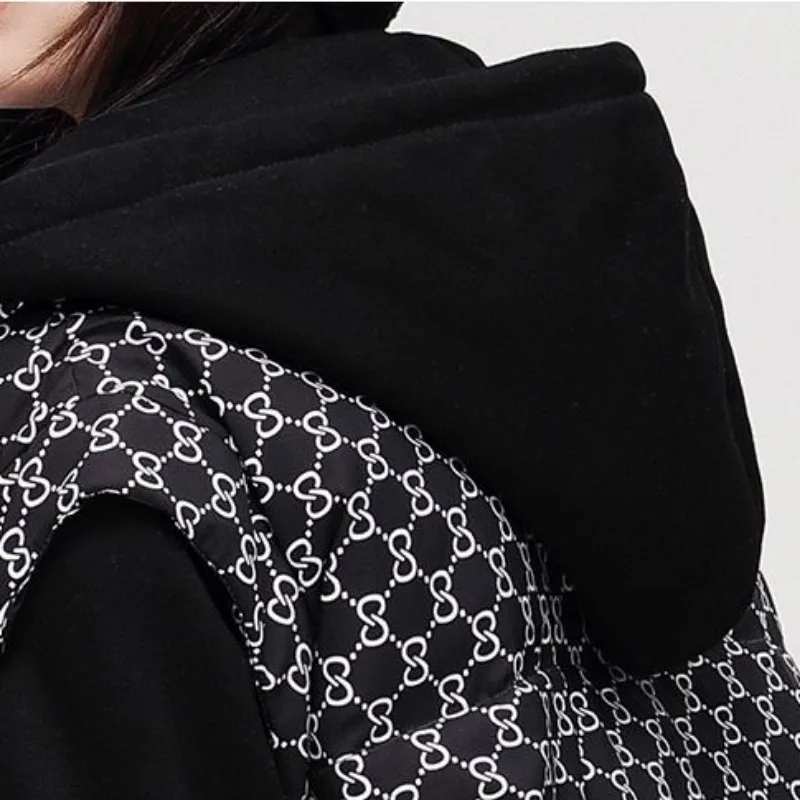 Women White Duck Down Jacket Winter Coat Female Fake Two Pieces Warm Thick Parkas Short Hooded Outwear Loose Large Size Overcoat