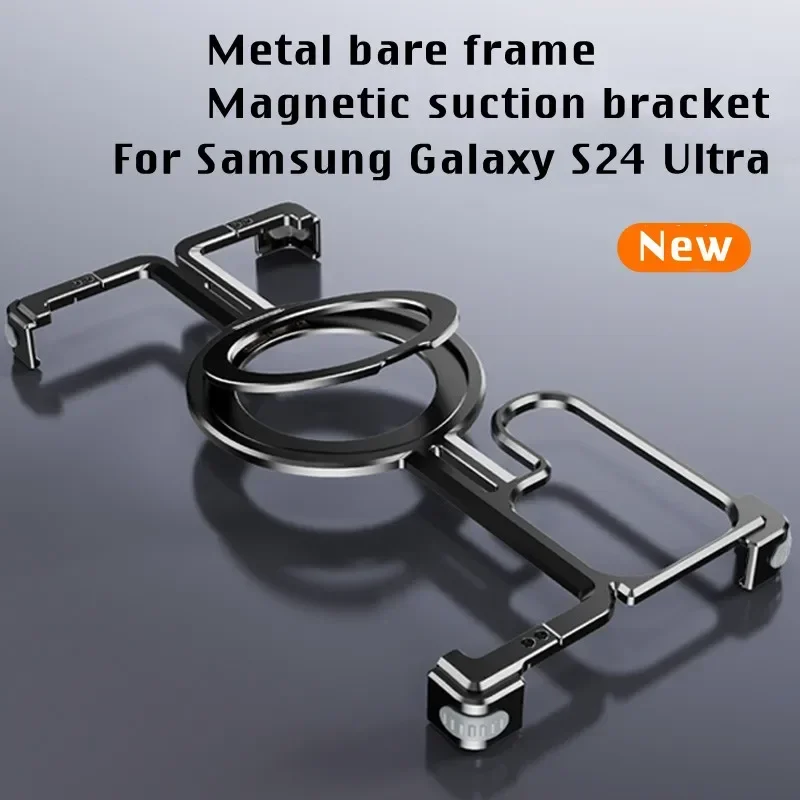 For Samsung Galaxy S24 S23 Ultra Case Luxury Magnetic Magsafe Rimless Metal Aluminum Stand Shell Shockproof Protection Cover