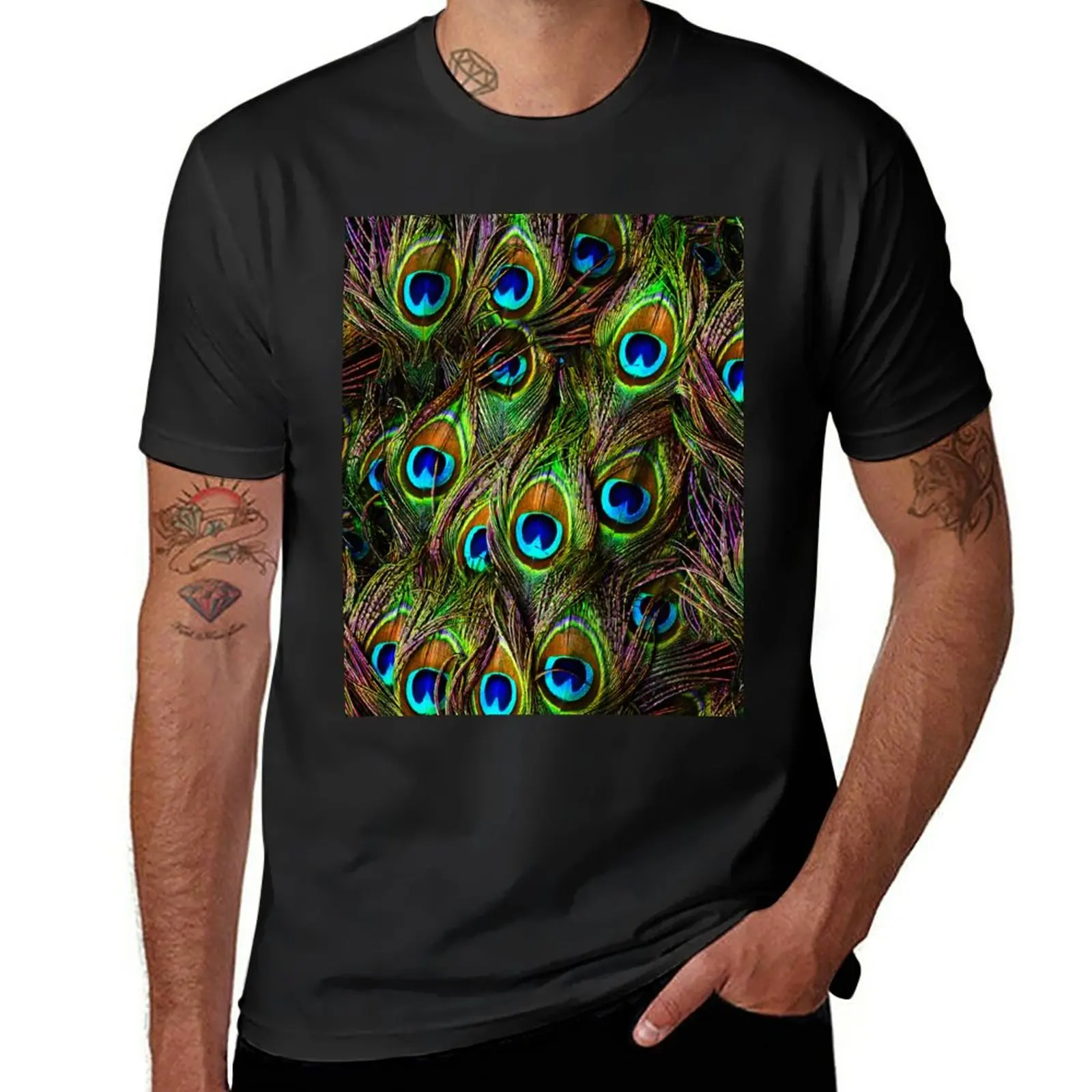 

Peacock Feathers Invasion T-Shirt funnys oversized mens graphic t-shirts big and tall