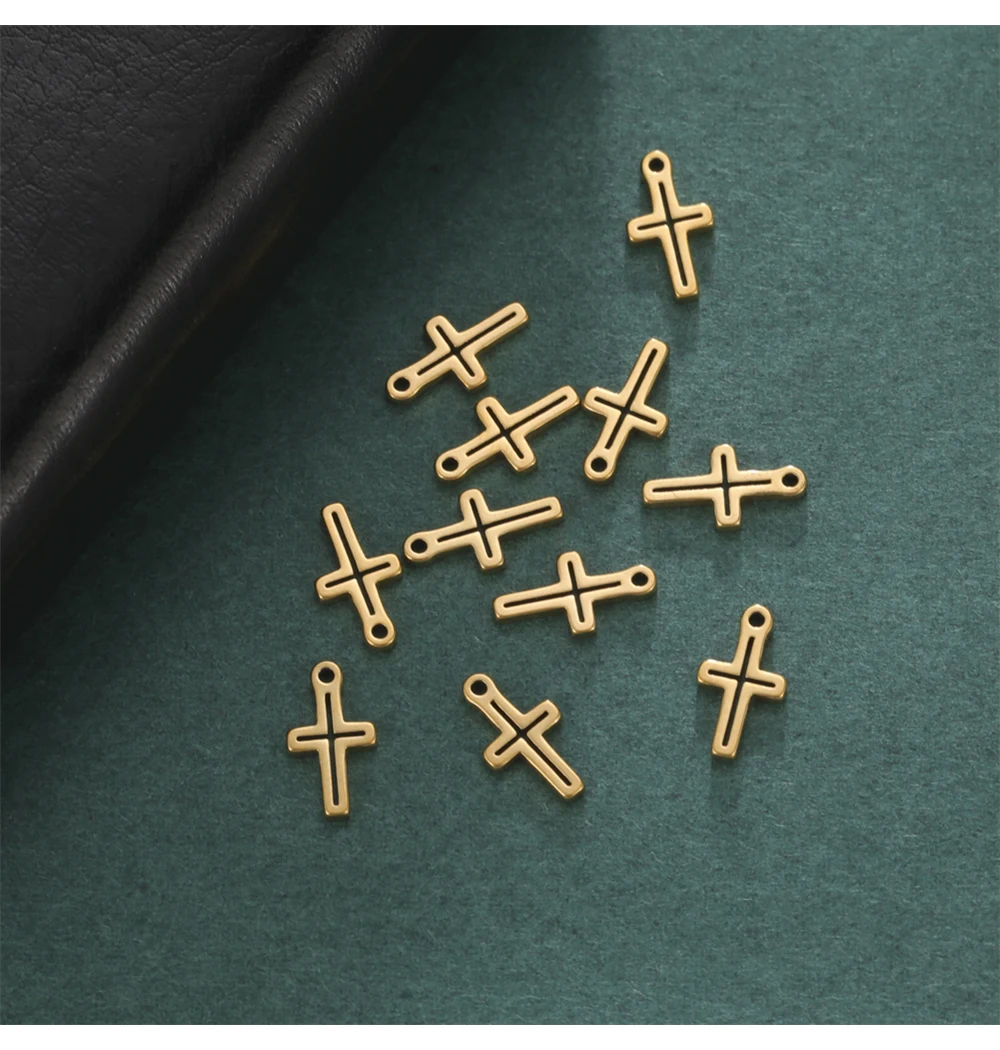 Großhandel 5 Stück kleine Kreuze Sterne Herzen Charms für Schmuck machen Edelstahl DIY Armband Ohrring Halskette Anhänger Zubehör – Detail 12