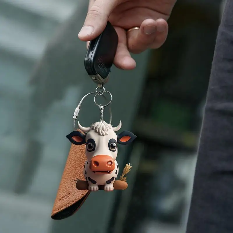 Highland Cow Keychain Cartoon Love Cow Key Chain Gift Cow Bag Car Key Chain Ring Holder Charm Decoration Craft Accessories