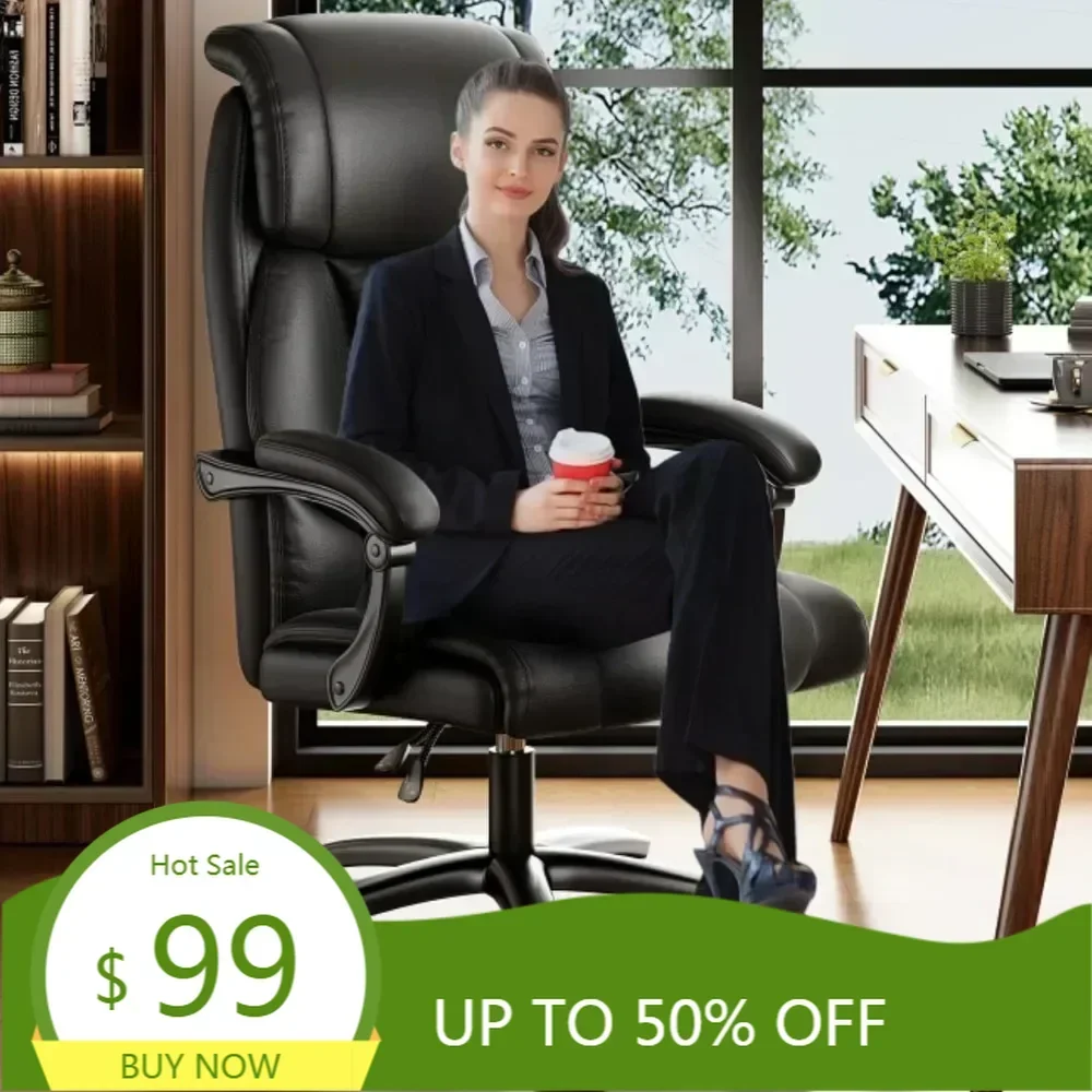 luxurious high-back leather desk chair with wide seat for executive comfort