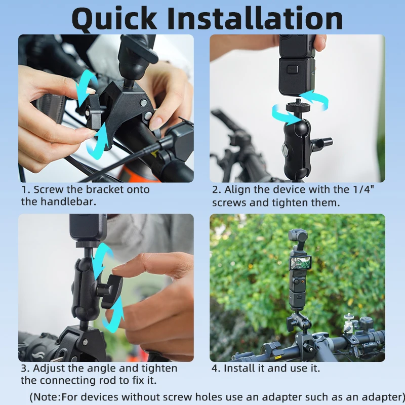 Supporto Manubrio Bici per GoPro, DJI, Insta360 - Snodo Sferico 360° in Alluminio