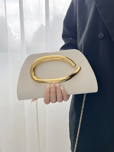 Pochette de boîte à boucle en métal doré, sac de soirée à la mode pour femmes, sac à bandoulière avec chaîne pour Banquet, sac à bandoulière de luxe de styliste, portefeuille 1