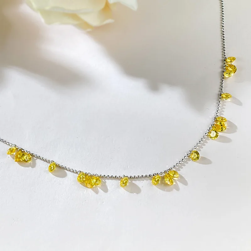 

New 925 Silver Full Sky Star Yellow Diamond Necklace Tear Broken Star River Pearl String Collar Chain Water Drop Necklace