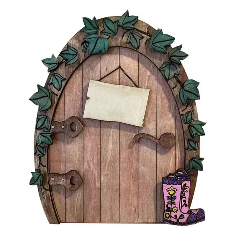 Dollhouse Mini Home Decorations Wood Fairy Elf Door Fairy Tale Gate Door Decoration Craft Ornaments Garden Courtyard Decoration 6