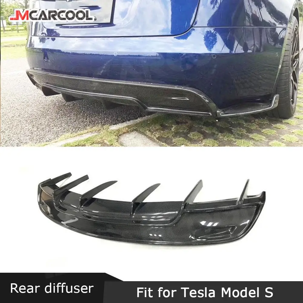 

For Tesla Model S 70D P85D 90D P100D Sedan 2016 2017 Rear Diffuser Carbon fiber / FRP Fins Shark Style Bumper Lip Protector