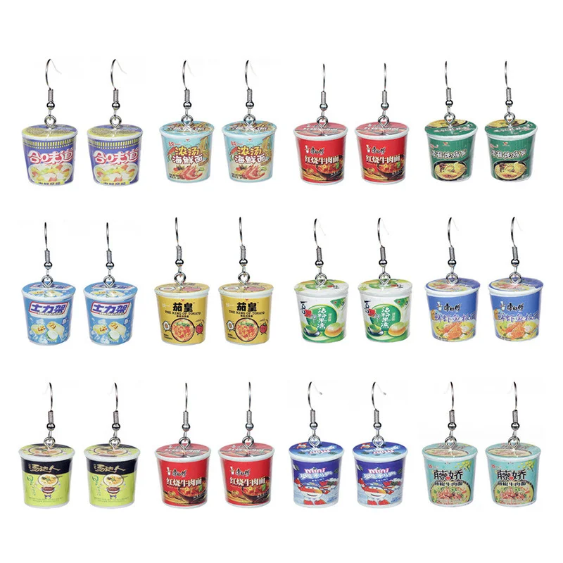 

Fashion Creative Lovely Small Fresh Resin Simulation 3D Instant Noodle Bucket Pendant Earrings for Women Jewelry Accessories