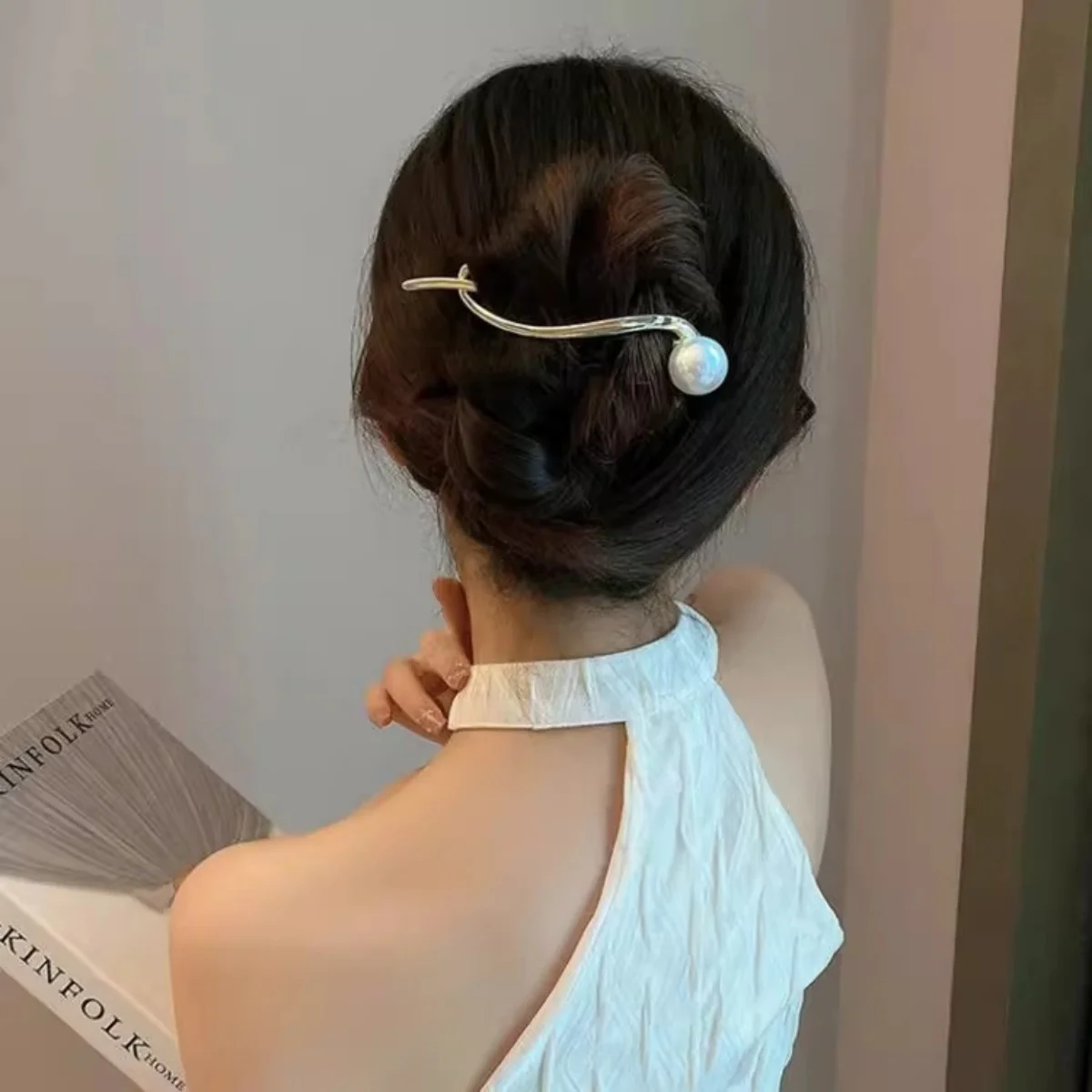 Elegante Glitzer-Perlen-Haarspange für Frauen, trendige gedrehte Haarspange, Mädchen, modisch, Alltag, Haar-Accessoire, Schmuck, Haarnadel – Detail 5