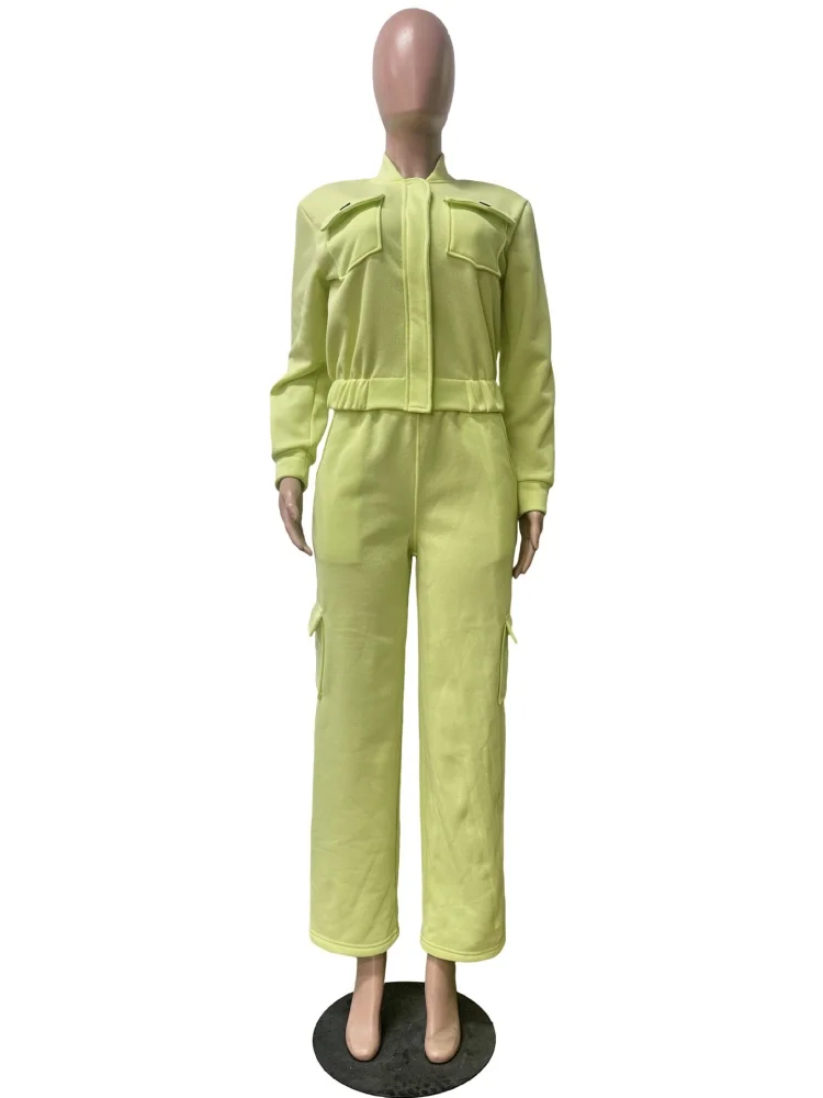 Wmstar Two Piece Sets Women Wholesale Fleece Hoodie Multi-pocket Pants Sportswear and Casual Set for Autumn Winter Dropshopping