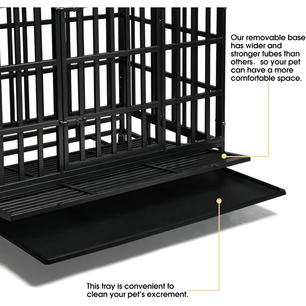 Enhanced Heavy Duty Dog Kennel Crate Cage with Strong Metal Frame, Double Doors and Lockable Wheels, for Extra Large Dog Breeds