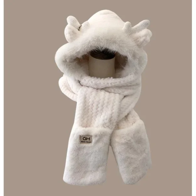 Fashion Elk Antlers Plush Hat Scarf Gloves Women's Winter Ear Protector Thickened Lei Feng Hat Cycling Ski Cap Wind Proof