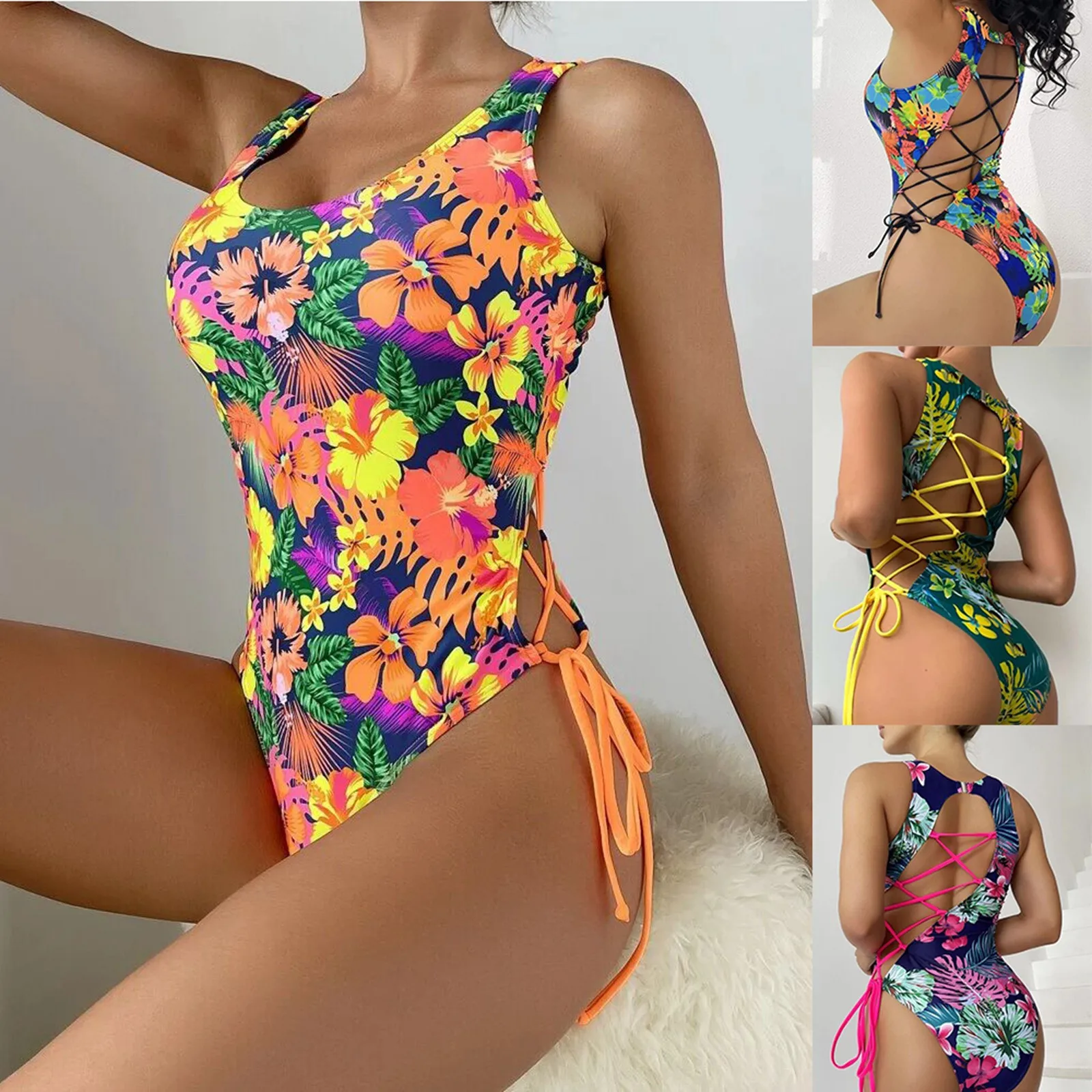 

Elegant Women's Swimsuit 2023 Sexy Cross Bandage Backless Beachwear Bikini Swimsuit Bathing Suit Beach Outfits Biquini Bikini
