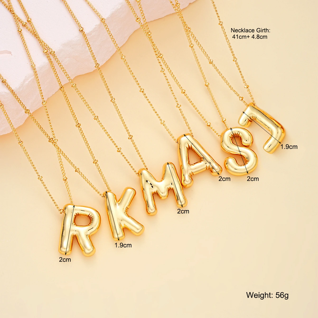 New Dainty Gold Plated Chunky Balloon Bubble Initial Letter Pendant Choker Necklaces for Women Custom Personalized Jewelry Gifts